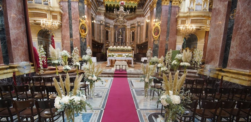 Imdina Cathedral decorated with wedding flowers
